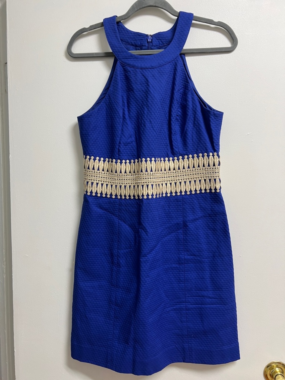 Lilly Pulitzer Cobalt Royal Blue Cotton Mini Dress Gold Waist Detailing Size 4